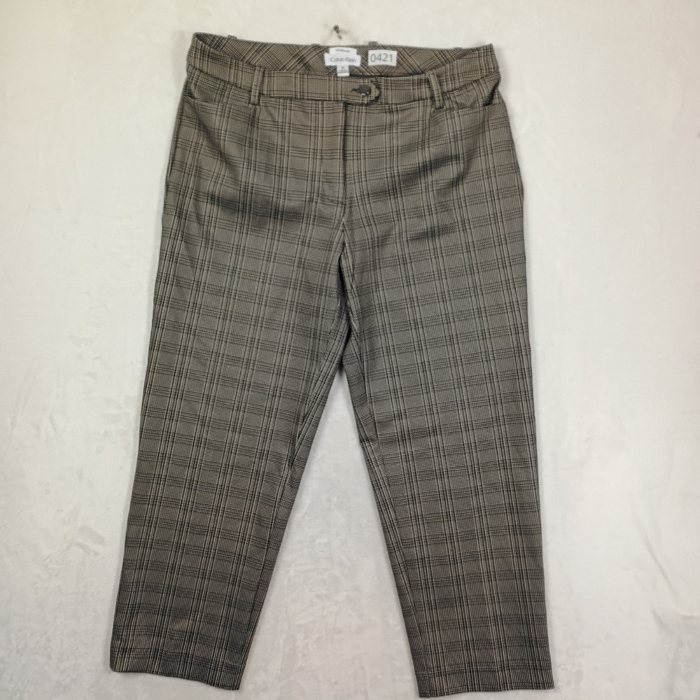 Calvin Klein Plaid Dress Pants Womens 10 Brown Modern Fit Work Wear Professional